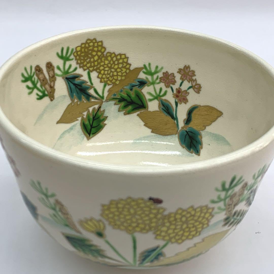 【茶碗】色絵春草　押小路窯　庄左衛門　共箱 茶碗】色絵春草押小路窯庄左衛門共箱