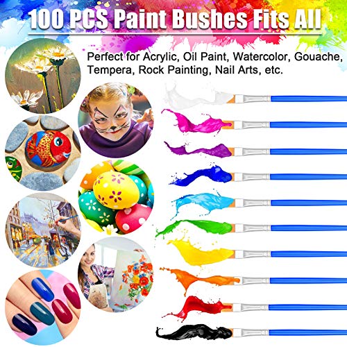 image for 100Pcs Small Paint Brushes Bulk, Anezus Flat Top Acrylic Classroom Bru