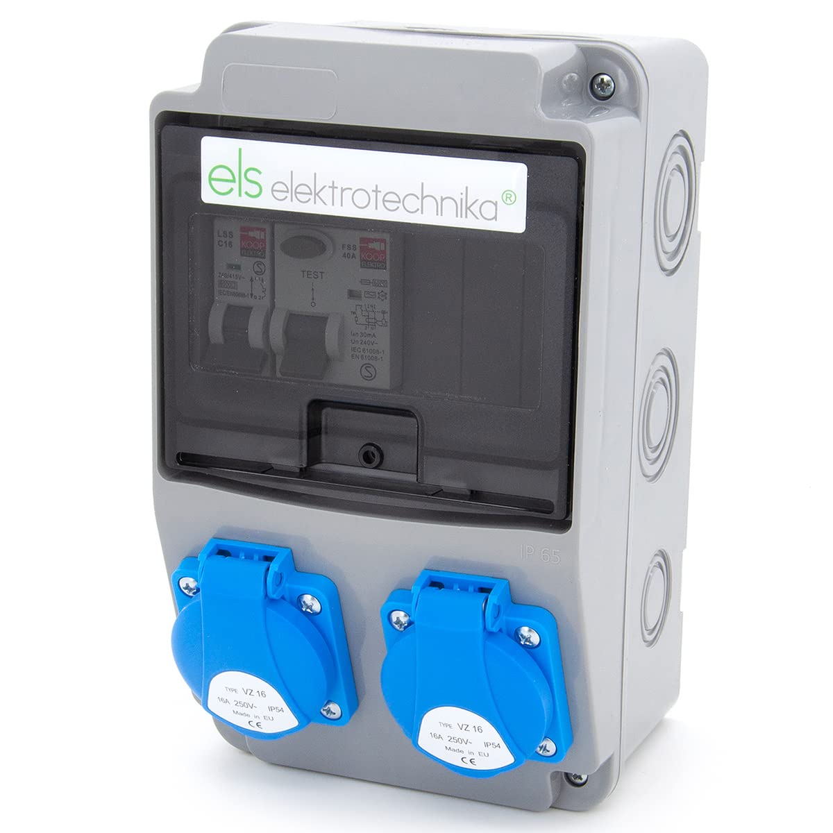Distribuidor de corriente de obra 6NO 2 x 230 V + LS y FI cableado (2 x 230 V + 1 x LS C16 + FI40