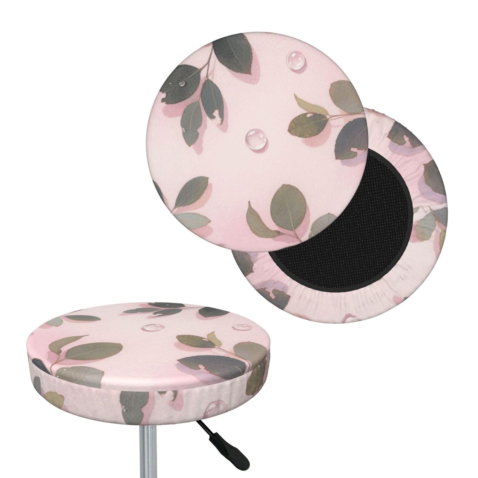FekiLoot Eucalyptus Leaves Watercolor Round Bar Stool Covers Stretch Washable Bar Stool Covers Dustproof Slipcover Bar Chair Covers with Elastic Band for Bar Kitchen Living Room Decor 12 Inch