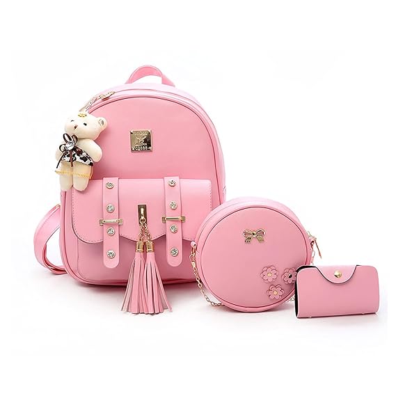 Floki Fashion Girls 3-PCS Fashion Cute Mini Leather Backpack sling & pouch set for Women/gift for girl