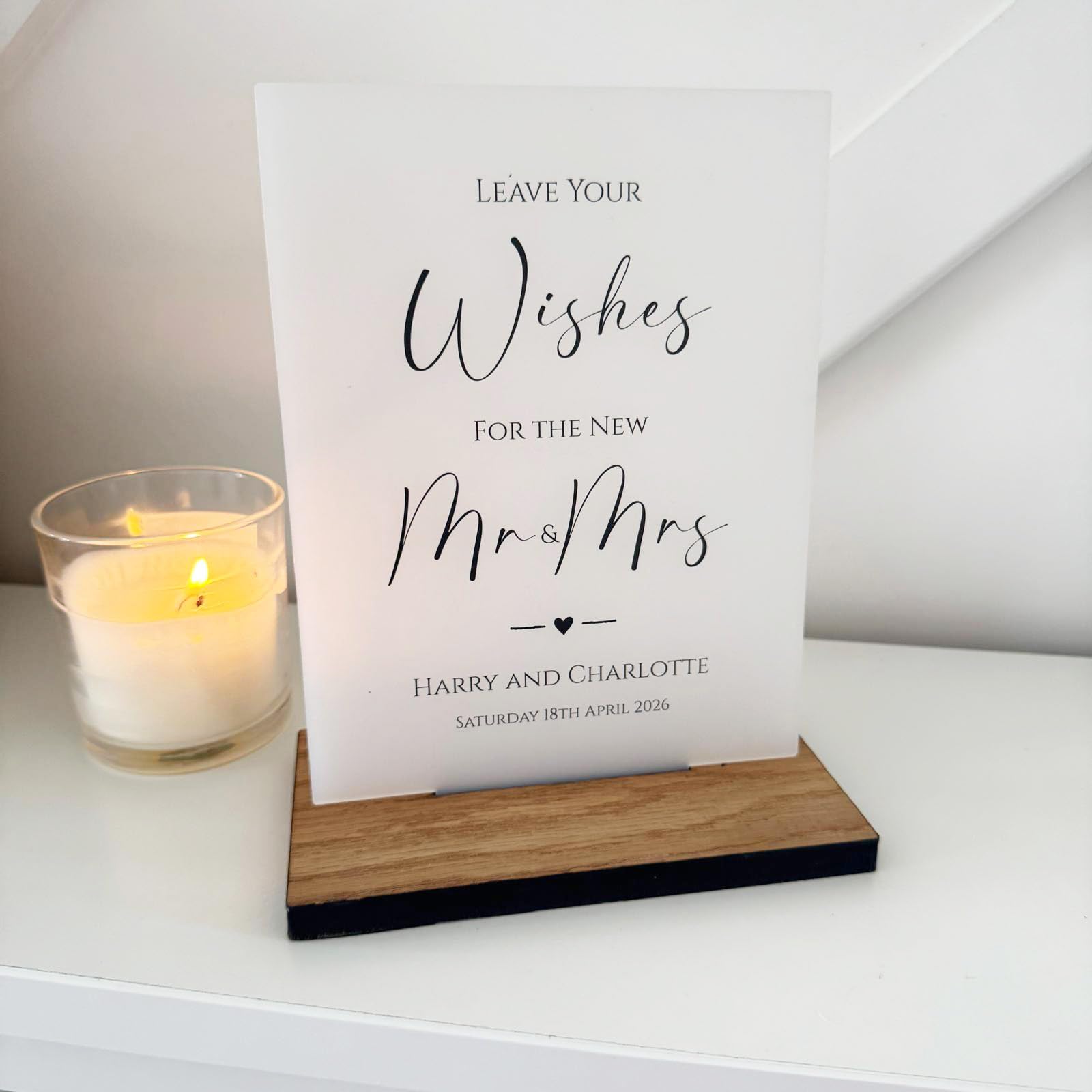 Luck and Luck Personalised Modern Guest Book Wedding Sign, Opaque Acrylic Leave Your Wishes Table Sign, Mr Mrs Sign, Wedding Reception Decoration A5