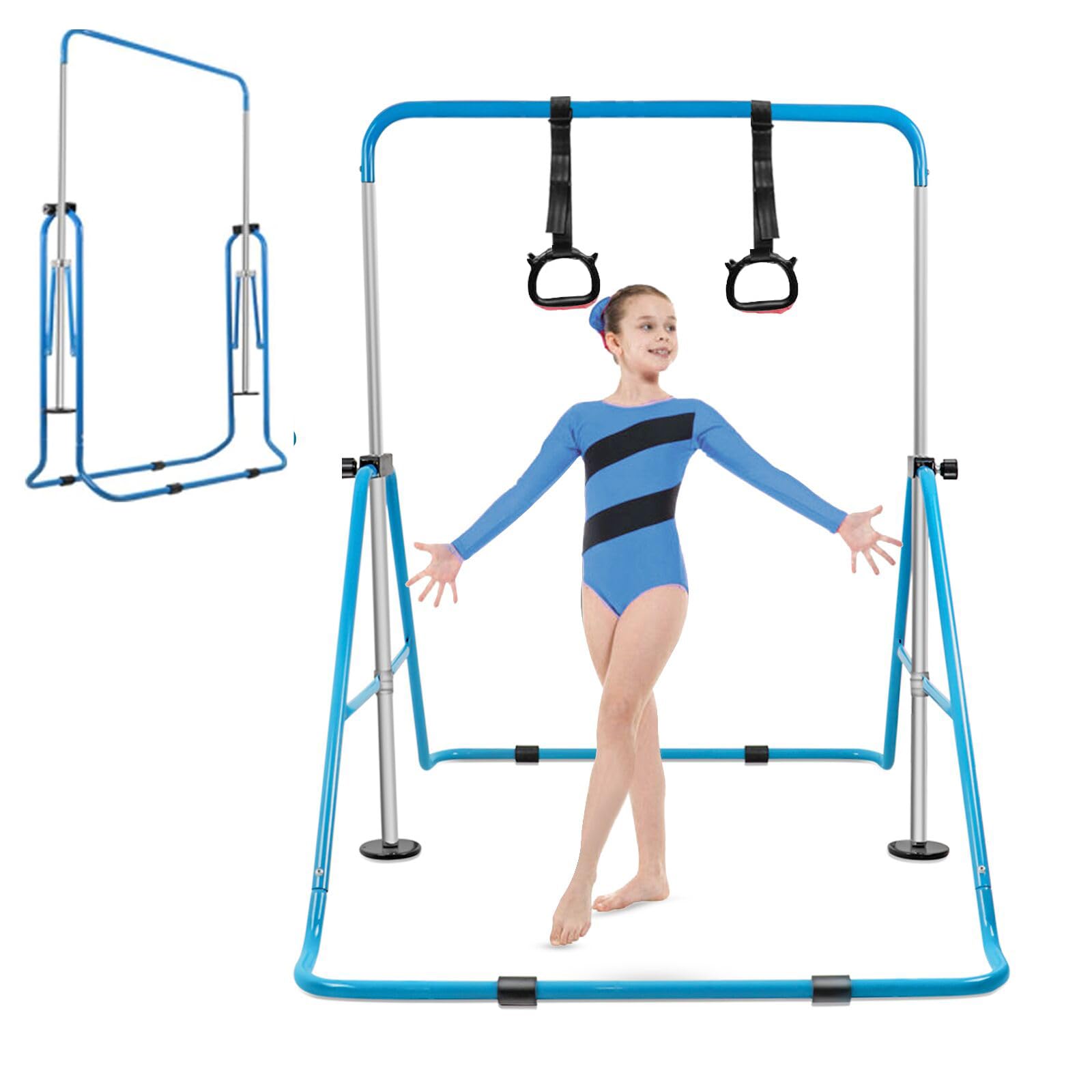 YEEGO DIRECT Gymnastics Bar with Rings, Folding Gymnastics Bar for Kids Ages 3-12, Expandable for Home Training Kids Gifts for Girls Boys