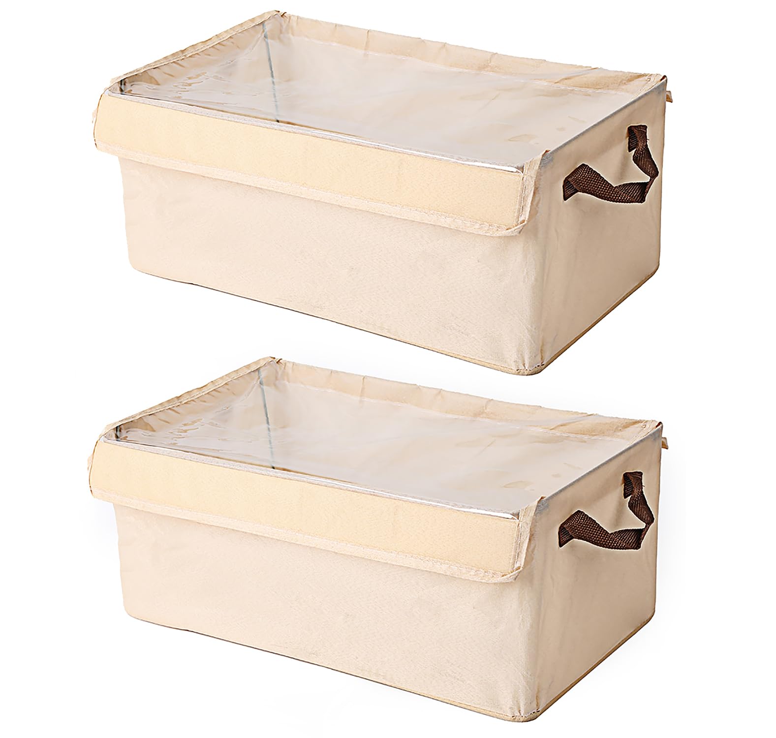 House of Quirk Durable Linen Closet Organizers and Foldable Flip Storage Baskets, Rectangle Storage Boxes for Pants, Jeans, Shirt, Sweaters,Socks (Pack 2, Beige)