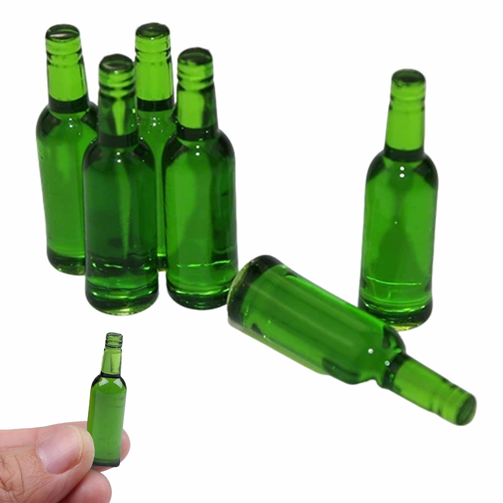 6Pcs Mini Green Beer Drinks Miniature Dollhouse Beer Glass Model Doll Drinks Kitchen Wine Bottles Toy Accessories, Dollhouse Miniature Beer Bottle Dining Drinks Decorations