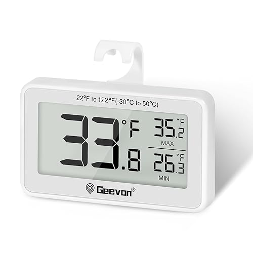 Miniatura 11 de Geevon Paquete de 2 termómetros para refrigerador, termómetro digital para nevera, impermeable IP65, con gran pantalla LCD, función de grabación