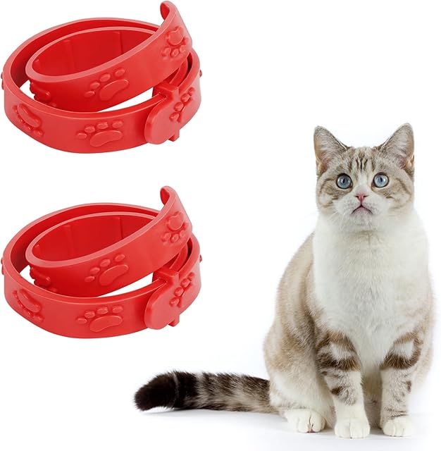 YEEWA 2 Pack Flea and Tick Collars, Adjustable Natural Oil Pet Flea Collar for Kitten Cats Puppy 33cm/13 inch in Length, red
