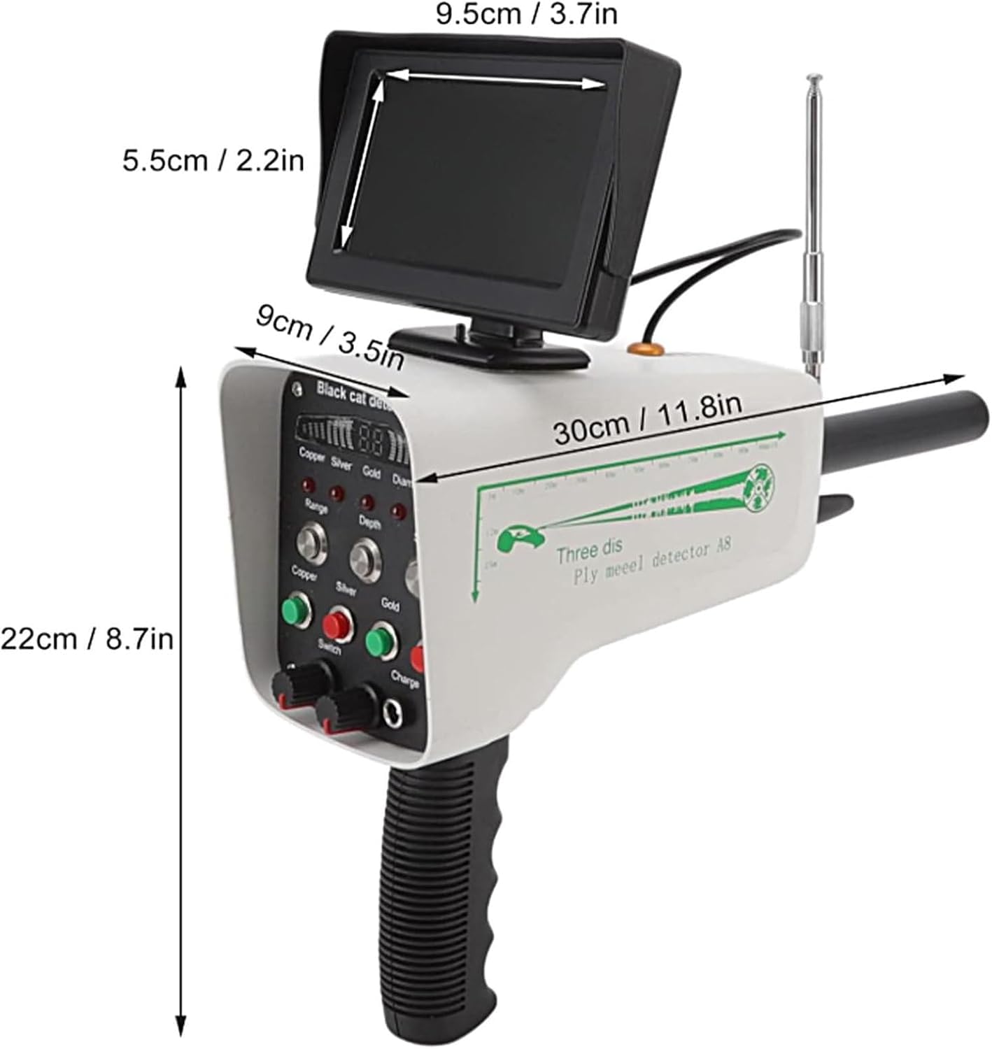 Detector de Metales de Alta Precisión, Detector Subterráneo de Oro Plata Cobre con Pantalla LCD y Control Microordenador para Búsqueda de Tesoros, Escáner de Largo Alcance