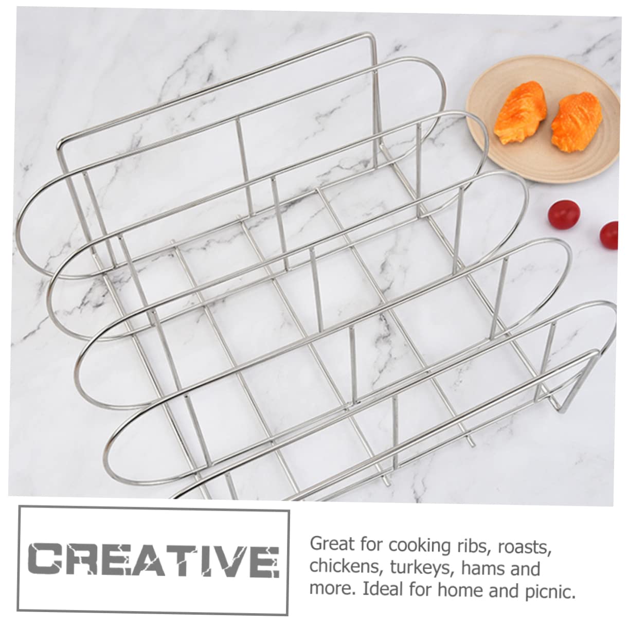 POPETPOP Supporto per Costine Barbecue in Acciaio Inox, Design Ergonomico e Facile da Pulire, Griglia per Arrosti per Uso Domestico e Picnic