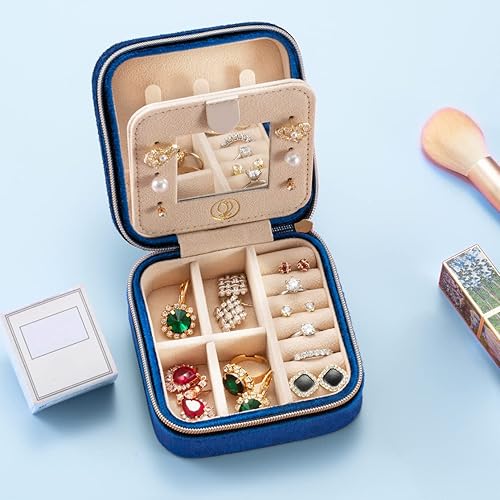Miniatura 6 de ZPROW Joyero de viaje de terciopelo de felpa, organizador de joyas de viaje, estuche de viaje para joyas, caja de joyería de viaje, pequeña caja de