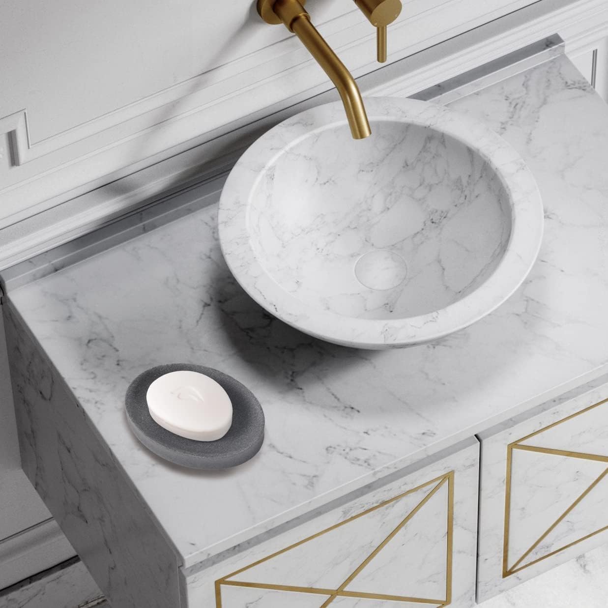IMEEA Oval Resin Soap Dish for Bathroom Sink Stone-Look Soap Tray Holder for Bar Soap, Sponge or Shampoo Bar (Grey) image 3