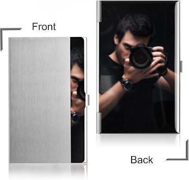 Business Card Holder, Slim Business Card Case for Men & Women, Pocket Metal Card Case, Professional Stainless Steel Business Card Holders, Buckle Style Shut, 1PCS Black and 1PCS Silver
