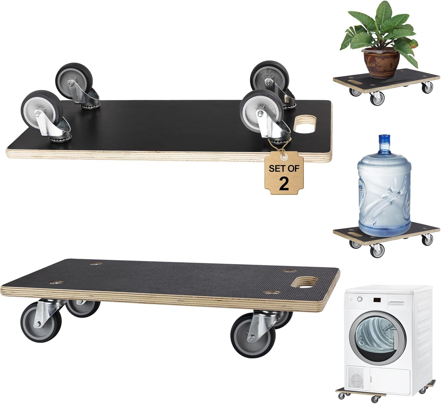 Furniture Movers with Wheels 2 Pack Rectangle Wood Platform Dolly Cart 1100 lbs Capacity Heavy Duty Furniture Mover Carrier with 4 Wheels Small Moving Dolly, Heavy Objects Hauling