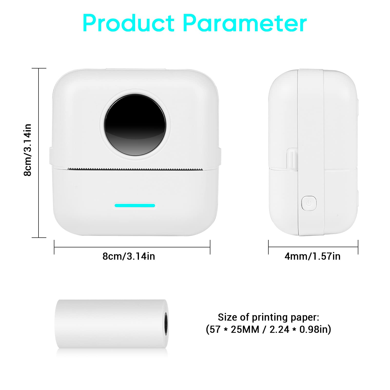GuKKK Mini Impresora para Movil, Impresora Fotográfica, Portátil Mini Impresora Bluetooth Impresora Termica, Inalámbrico Impresora Térmica Con 13 Rolls of Paper, Movil Impresora Fotos, para Fotos Nota