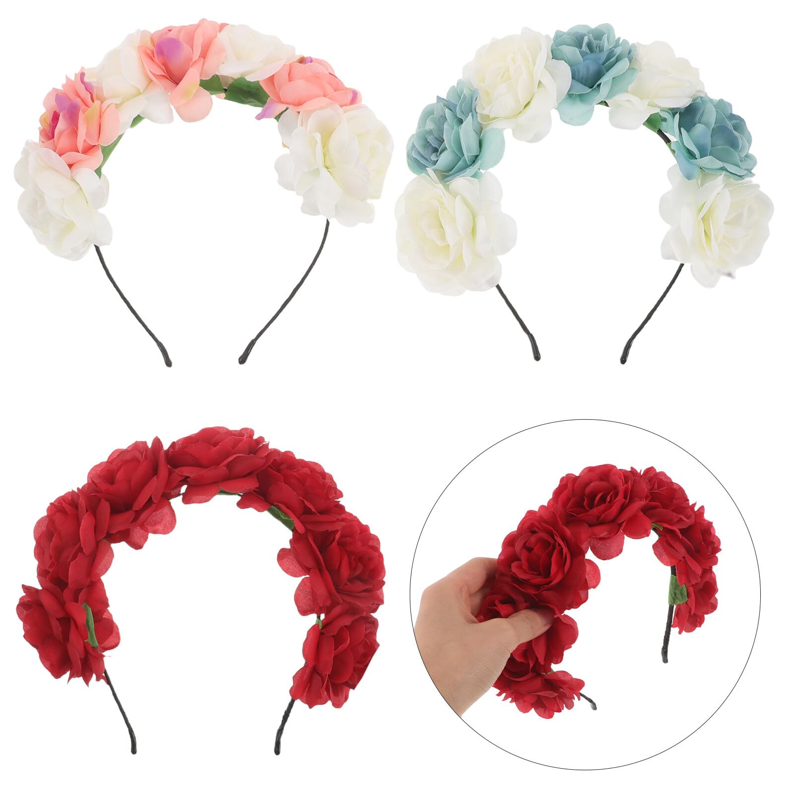 Diadema Novia Floral de Metal y Tela, 3 Piezas para Boda
