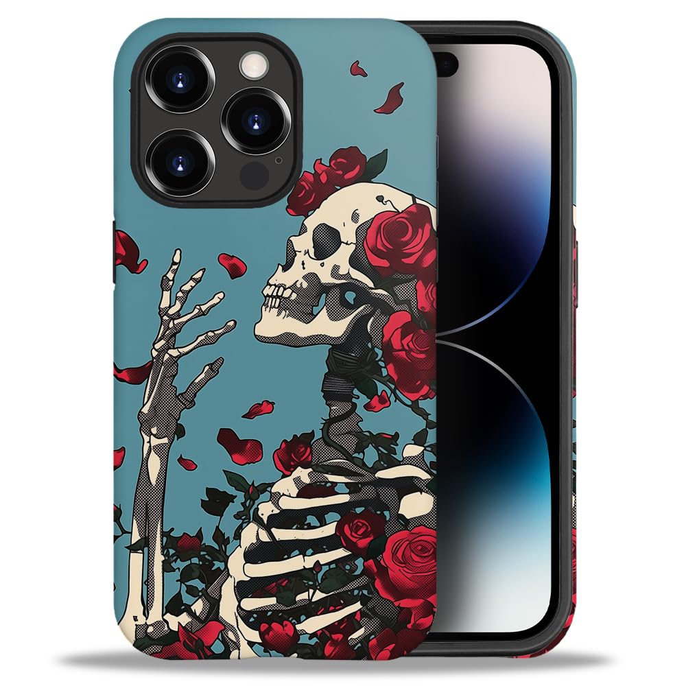 Compatible with iPhone 14 Pro Max Case Grateful Dead Skeleton Floral Pattern Print Matte Phone Case Durable Fashion