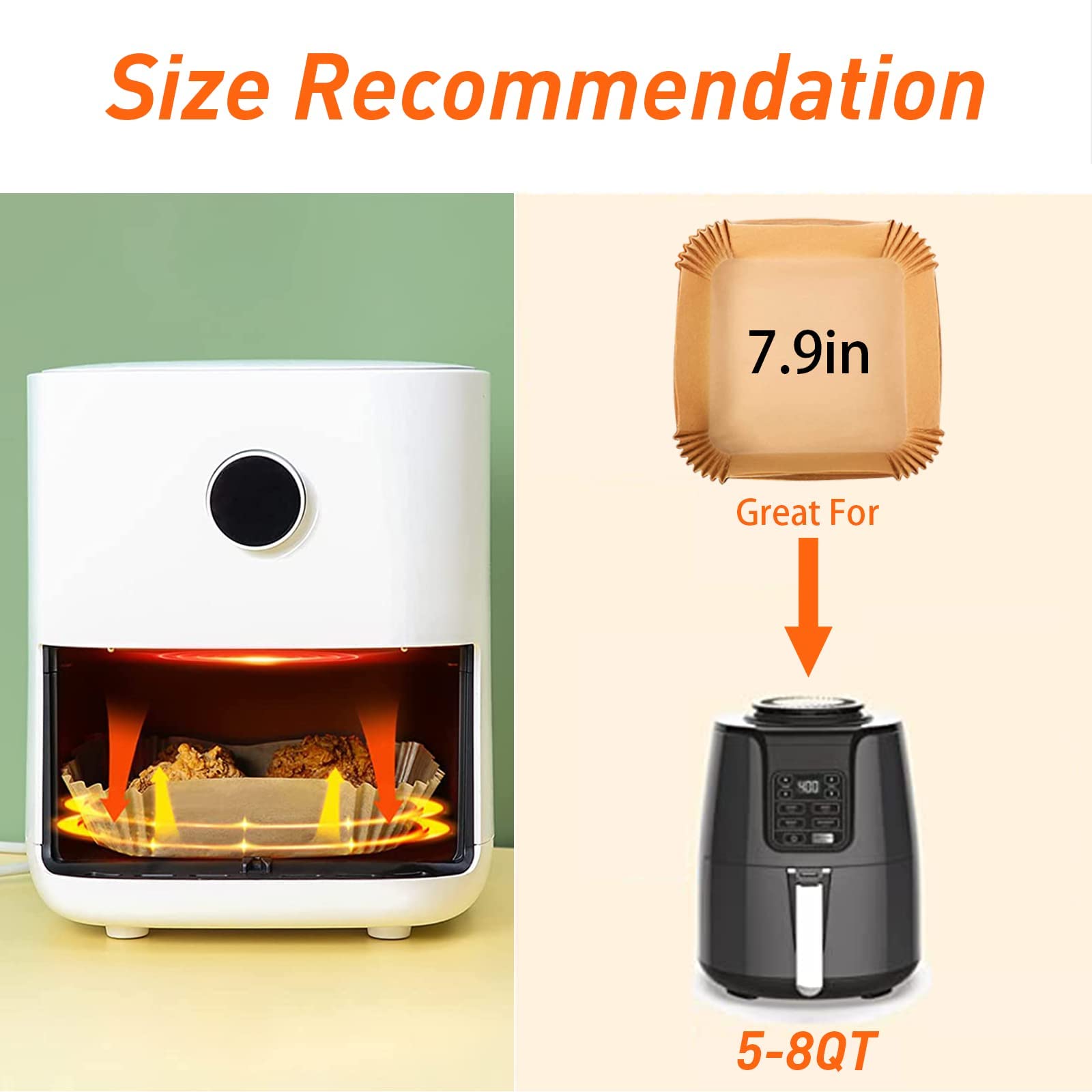 200 Pièces Air Fryer Disposable Paper Liner Feuilles de Papier de Cuisson Étanche Antiadhésive pour Poêle Four Micro Ondes Friteuse à Air Chaud 7,9'' Carré