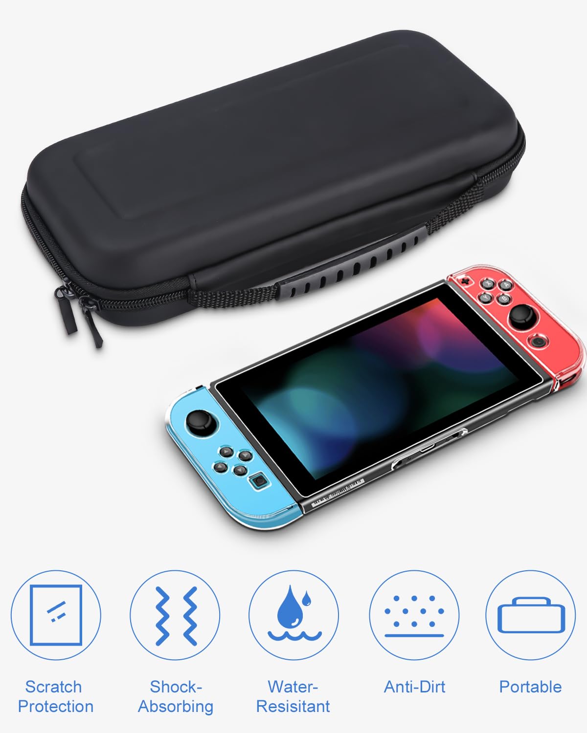 Jissta Funda para Nintendo Switch y Switch OLED, Accesorio Carcasa Protector Pantalla Rigido de Transporte, Accesorio Estuche Compatible con Consola Nintendo Switch y 10 Ranuras para Tarjeta