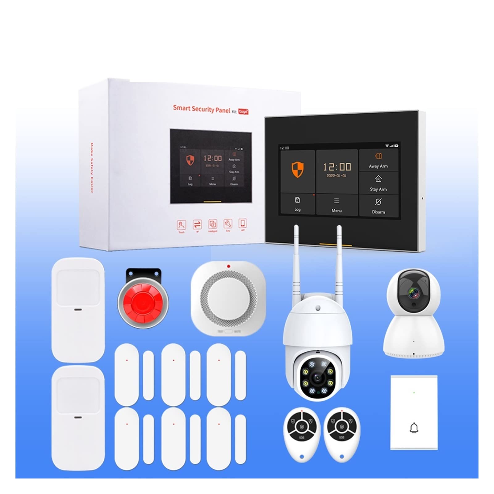 Kit de alarmas de Seguridad inalámbrica de Tuya for Alarma de Seguridad for el hogar House Inteligente con Sensor de Humo Pir Detectores en la cámara Externa