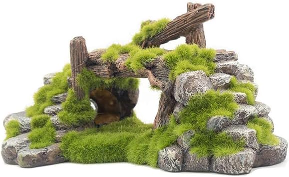 S-Lifeeling Fish Tank Decoration Moss Rockery Stone Plants Wood Ruins Landscaping Turtle Tank Decoration Fish Shrimp Shelter