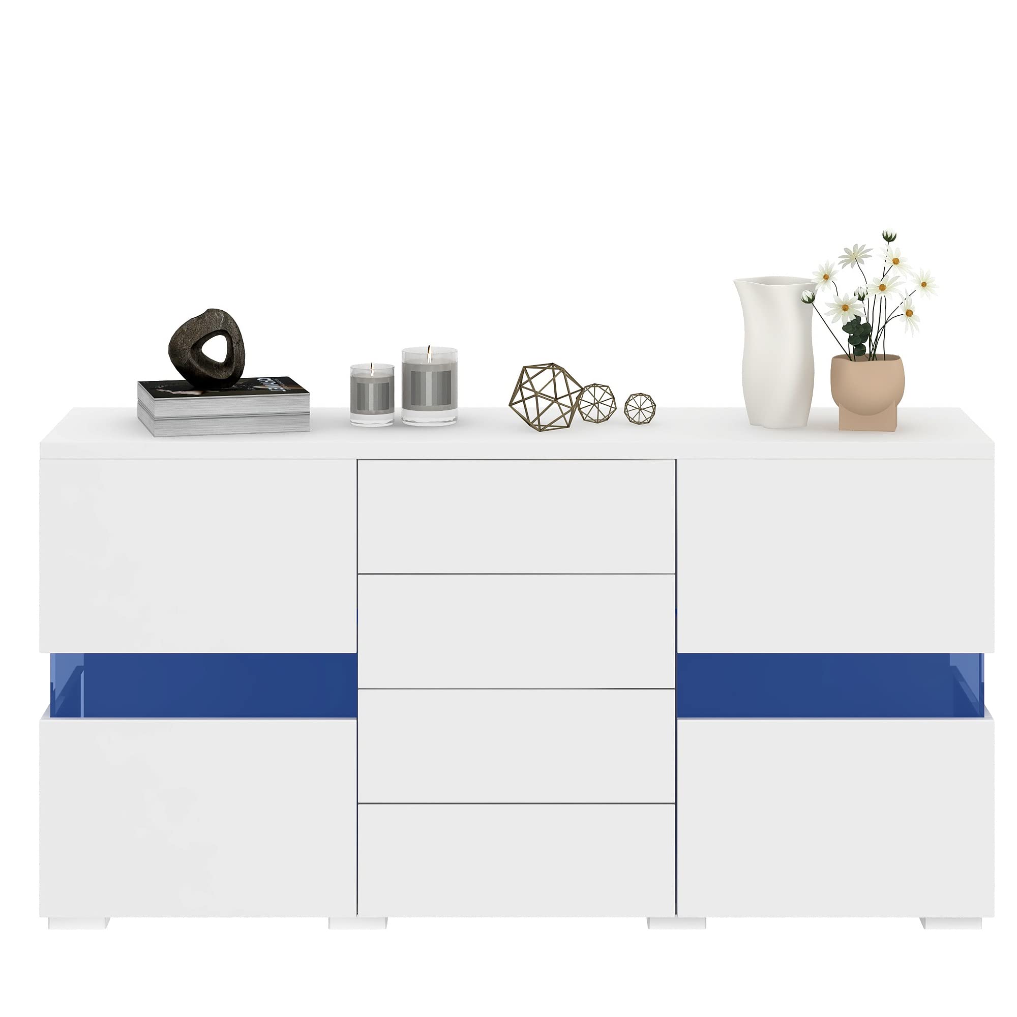 LINKHOO Buffet Blanc Brillant, Armoire de Rangement, avec 16 lumières LED de Couleurs différentes, pour Salle à Manger ou Salon, Charge maximale 50 kg, 140 * 35 * 72 cm, Blanc