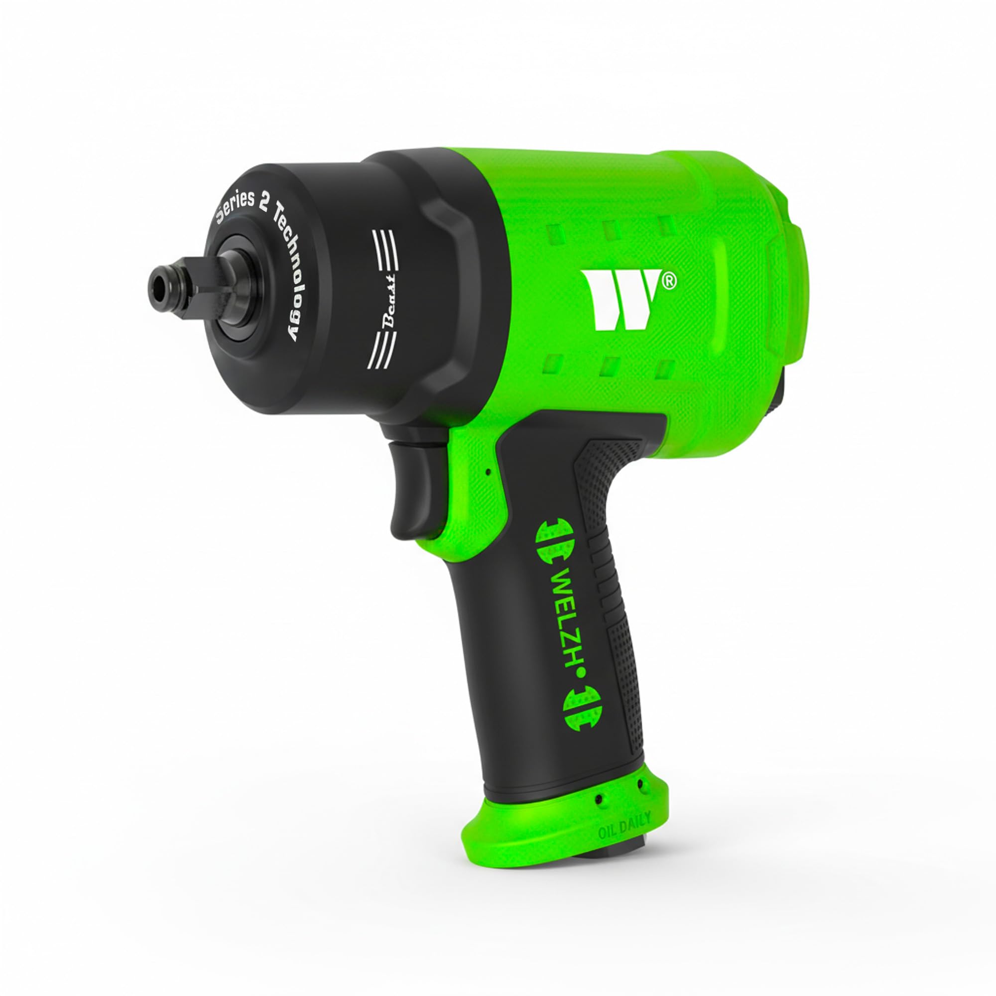 WELZH Beast Edition 2.0 Air Impact Wrench 1/2” Drive 2350Nm Torque Heavy Duty Power Tool with 3-Stage Forward Reverse Control for Automotive Garage Tyre Industrial Use Red Green Blue (Green) 6002-WW