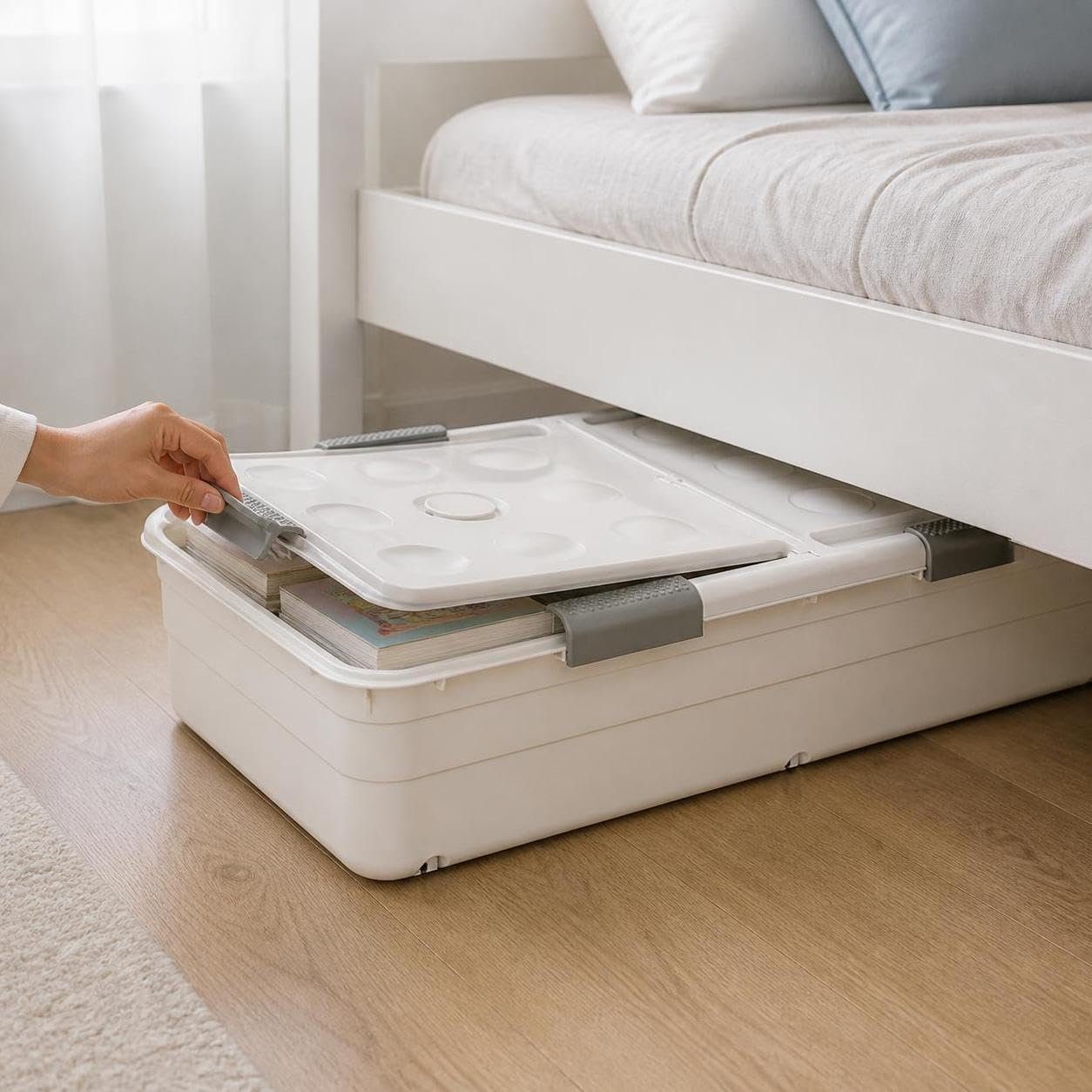 Organizer Portaoggetti Sottoletto, Bianco elegante 100x52x29cm