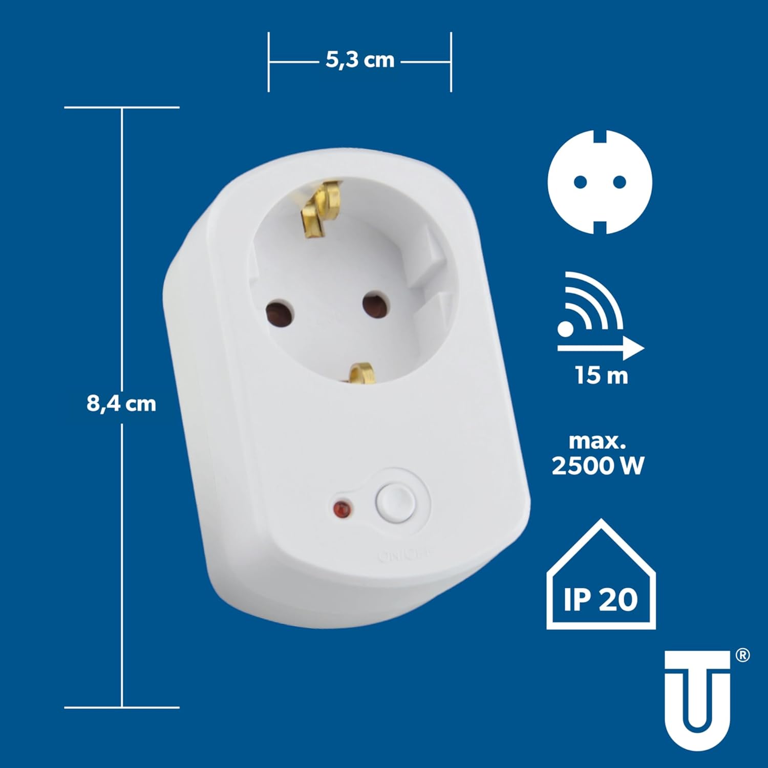 Dimensions and specifications of the UNITEC Wireless Motion Detector Plug