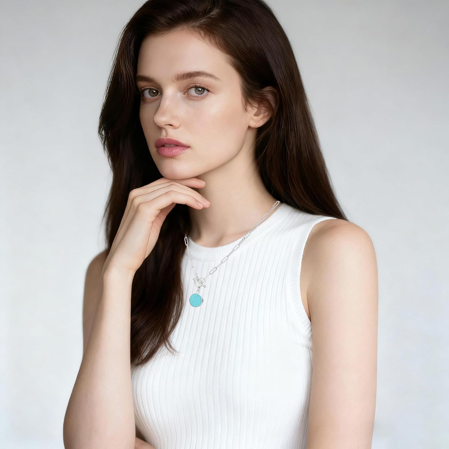 Paperclip Toggle Necklaces for Women Double Clasp Natural Gemstone Heart Pendant Coin Chain Necklace Paperclip Jewelry Valentine's Day Gift for Wife Girlfriend - Image 8