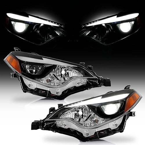 ACANII - For 2014 2015 2016 Toyota Corolla LED DRL Tube w/LED Projector Headlights Headlamps Replacement Pair Left+Right