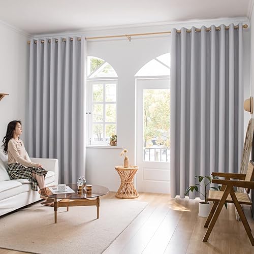 Cortinas opacas 100% blancas grisáceas para ventana para dormitorio, 72 pulgadas de largo, juego de 2 paneles con ojales, cortinas opacas con
