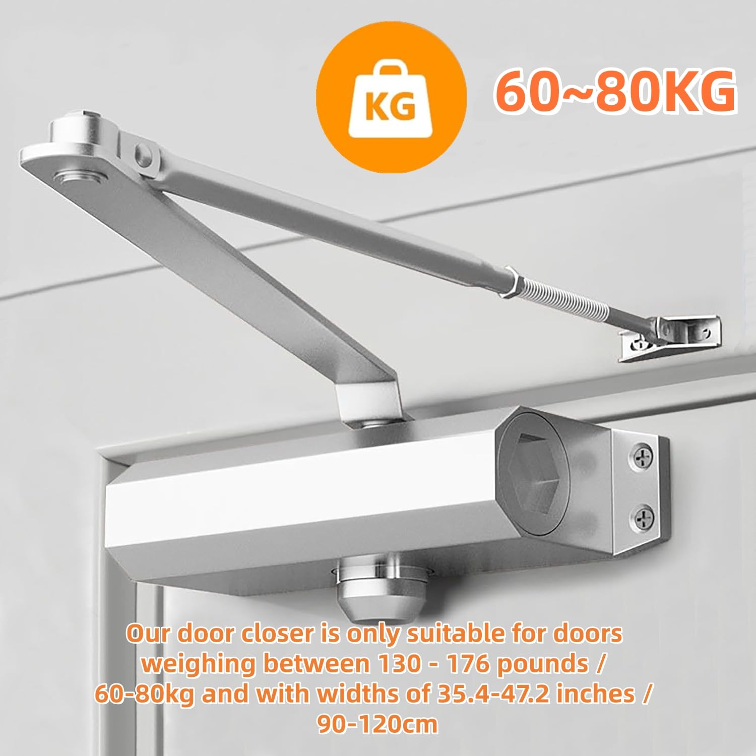 Ferme-porte automatique, fermeture automatique hydraulique, fermeture douce, sans claquement, convient aux portes de 60 à 83,5 kg, 88,9 à 119,4 cm pour un usage domestique et commercial