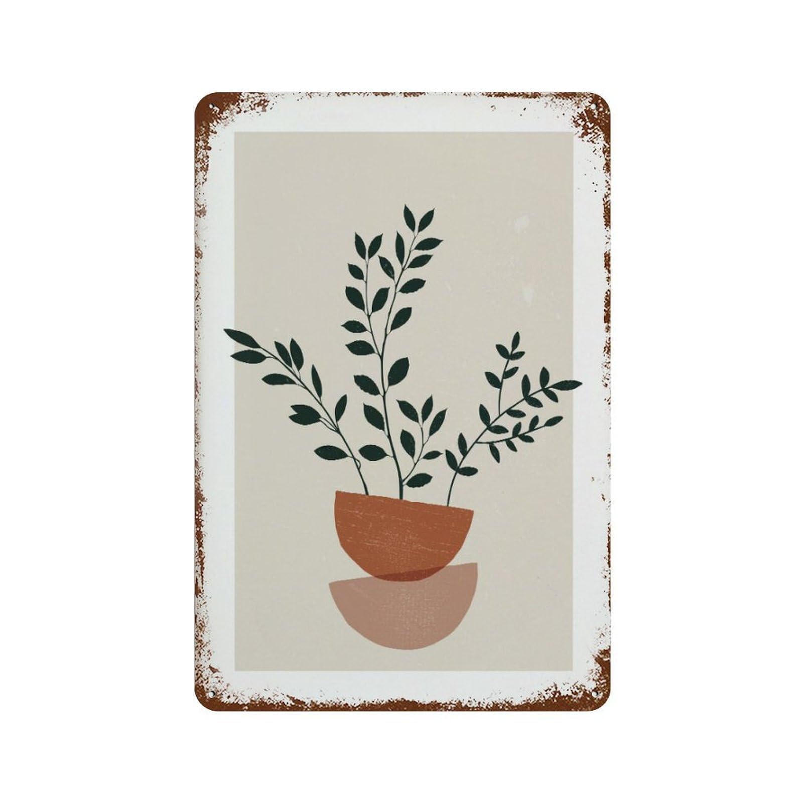 xiaoxiaoshen Terracotta Plant Pot Modern Minimalist Leaves Wall Decor Art Metal Tin Poster Modern Home Decor Art Home Bar Shop Decorations Vintage Sign 30x20cm