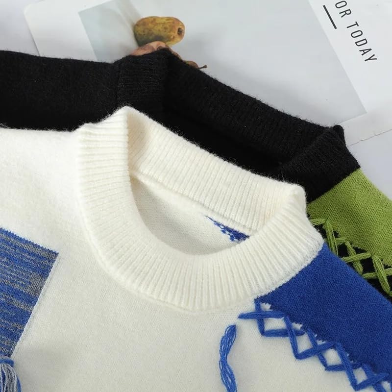 Patchwork Knitted Sweater Trend Street Autumn Winter Warm Men's Tops Hip-Hop Sports Pullover4