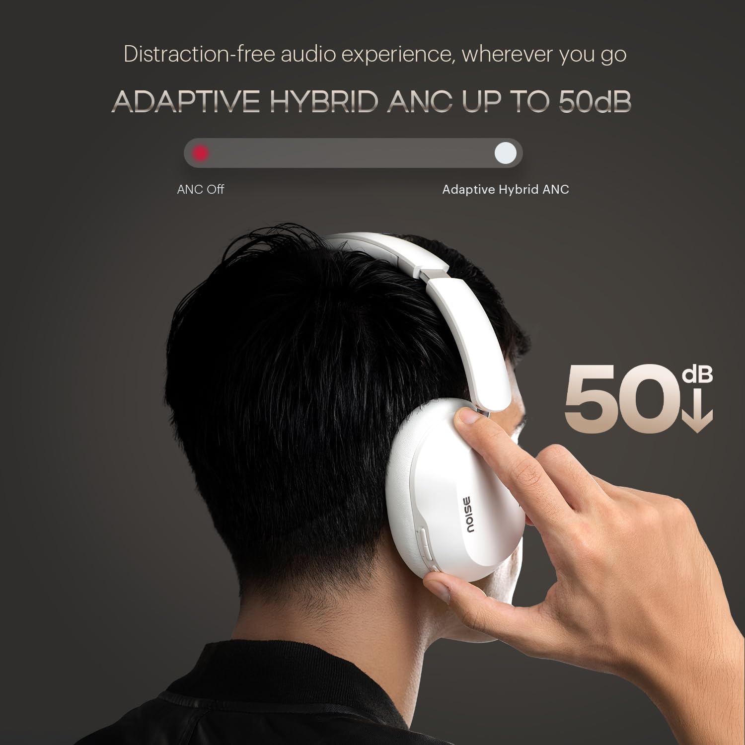 Noise Max 5 Casque Supra-auriculaire sans Fil avec ANC Hybride adaptatif (jusqu'à 50 DB), HFA Tech, 80 Heures de Lecture, Double appariement (Noir Carbone)