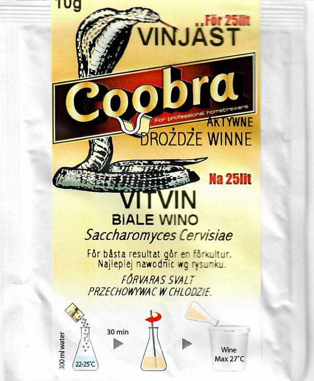 Levadura Activa para Vino Blanco Coobra Vitvin 10g – Para 25–30L de Vino Blanco Delicado y Aromático – Fermentación Suave