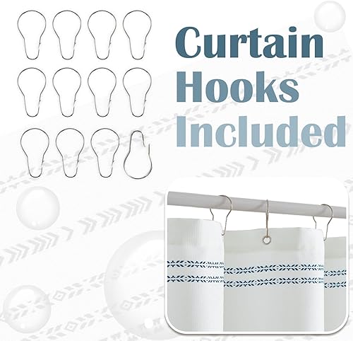 Miniatura 6 de JINCHAN Cortina de ducha de tela azul y blanca para baño, cortina de ducha moderna bohemia, repelente al agua de verano, 70 x 72 pulgadas, cortinas