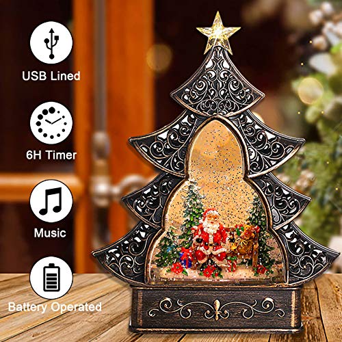 Melunar Christmas Snow Globe Lantern with Swirling Water Glittering Snowglobe Triangular Christmas Tree Xmas Lantern for Christmas Home Decoration and Gift - Thumbnail 6