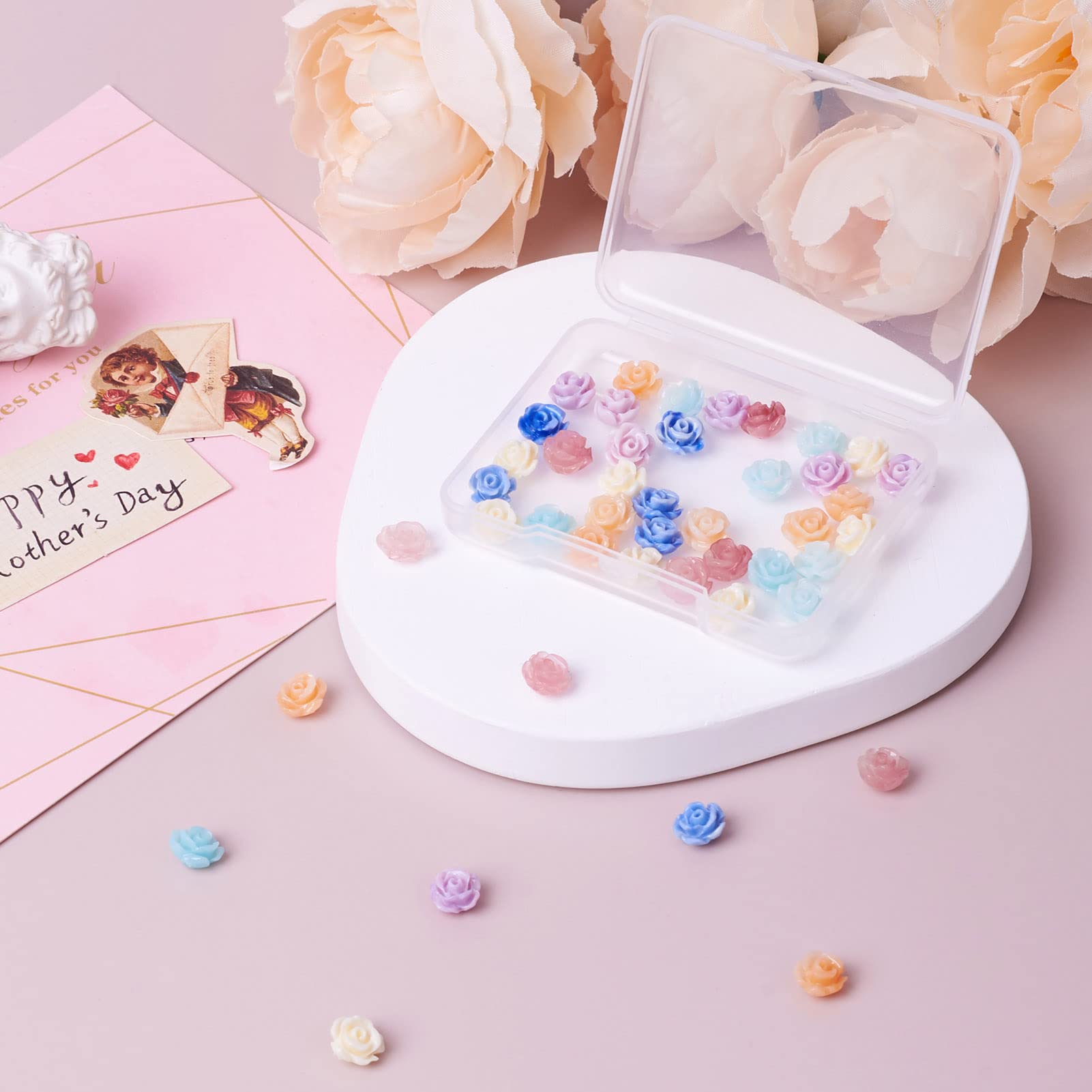 Amazon | Beadthoven 約60個/箱 6色 バラ 薔薇 シェルビーズ 貝殻 