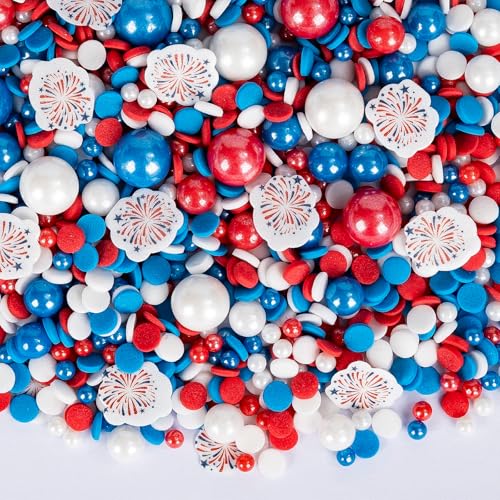 Image of 4th of July Edible Sprinkles,Red White Blue Patriotic Sprinkles Mix Edible Fireworks Wafer Paper,130g,Round Confetti Pearls Sprinkle for Cake Decorating,Flag Day,Juneteenth Independence Day Cupcake Donut Cookie Decorations for Fourth of July Party