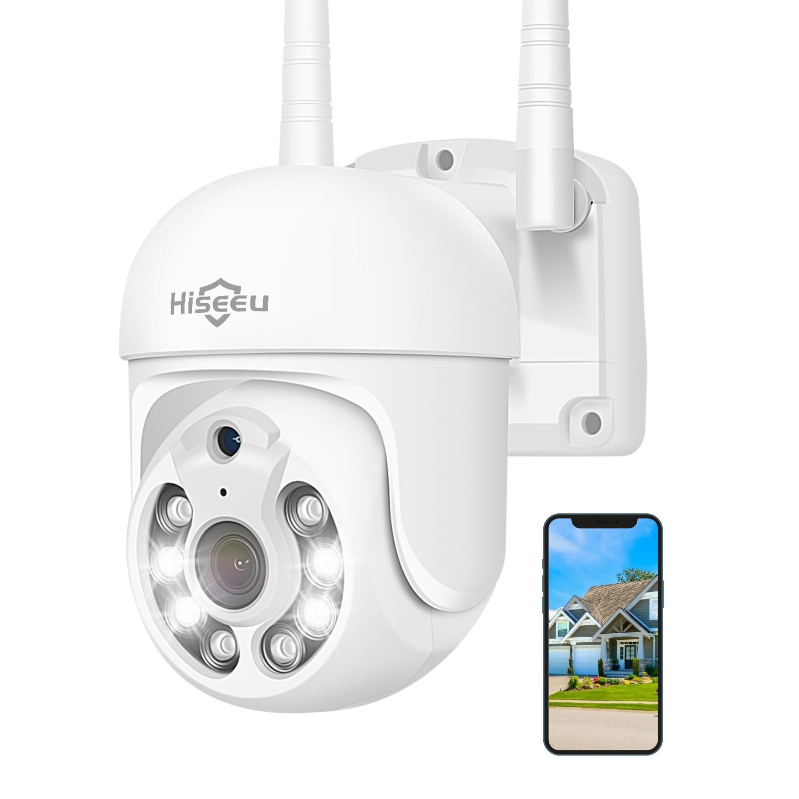 Hiseeu 5MP 3K Caméra de Surveillance WiFi Extérieure, PTZ Caméra IP Vision Nocturne Couleur Détection de Mouvements Humaine Suivi Automatique 355° 90° Audio Bidirectionnel Carte SD Étanche IP66