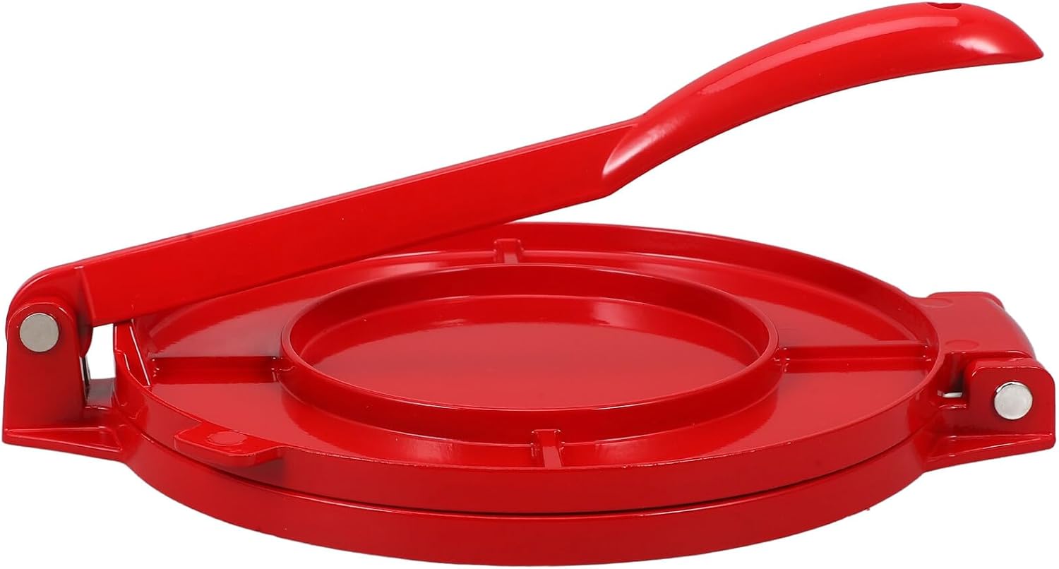 Abaodam Tortilla Press Dough Presser Tool Heavy Duty Aluminum Alloy Flour Dough Maker Kitchen Press for Homemade Tortillas and Flatbreads, Red