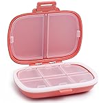 8 Compartments Travel Pill Organizer, Daily Pill Case Small Pill Box for Pocket Purse, Portable Pill Container Medicine Vitamin Organizer (Red)