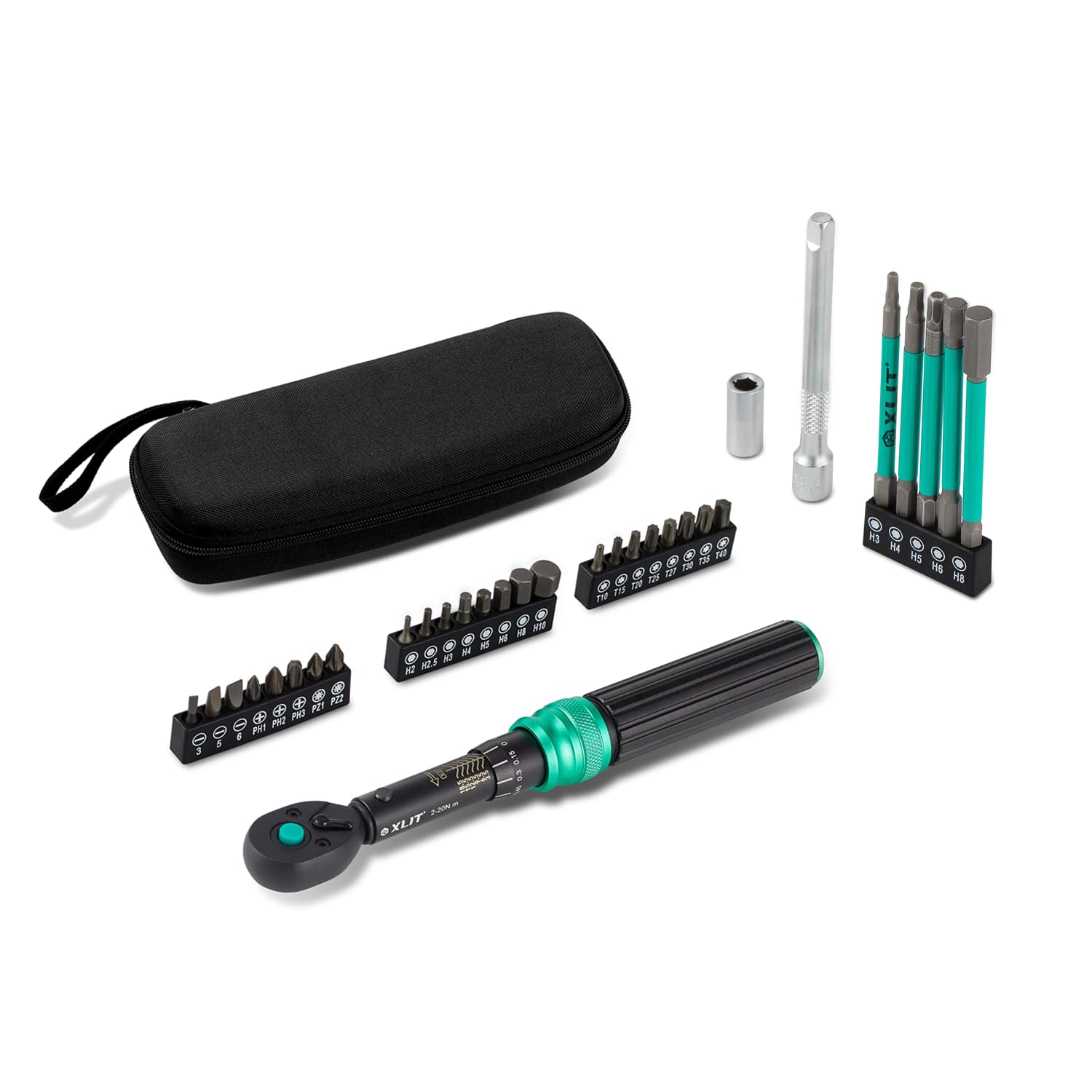 1/4" Click Torque Wrench Set, 32-Piece Portable Bicycle Maintenance Tool Kit, 2-20 Nm ±3% Precision, S2 Torx & Hex Bits, Pro Bike Torque Wrench for Road/Mountain Bike (MTB) & Cycling Repair