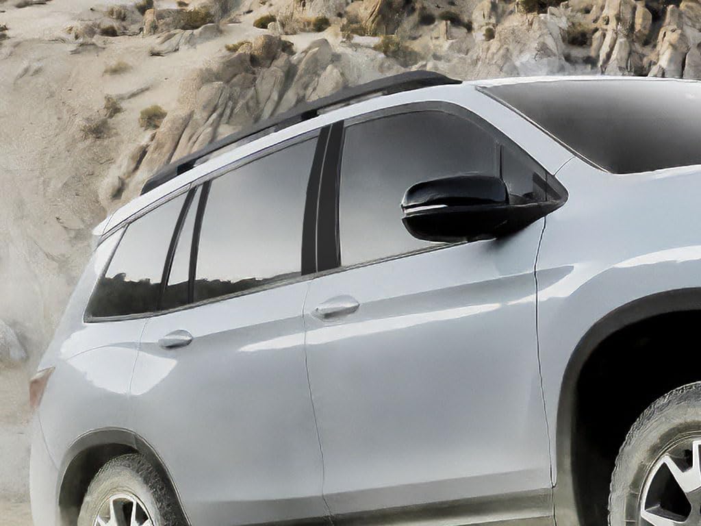Rvinyl Pillar Post Pre Cut Window Trim Kits in Gloss Black Compatible with Honda Passport 2019-2024 - Adhesive Backs
