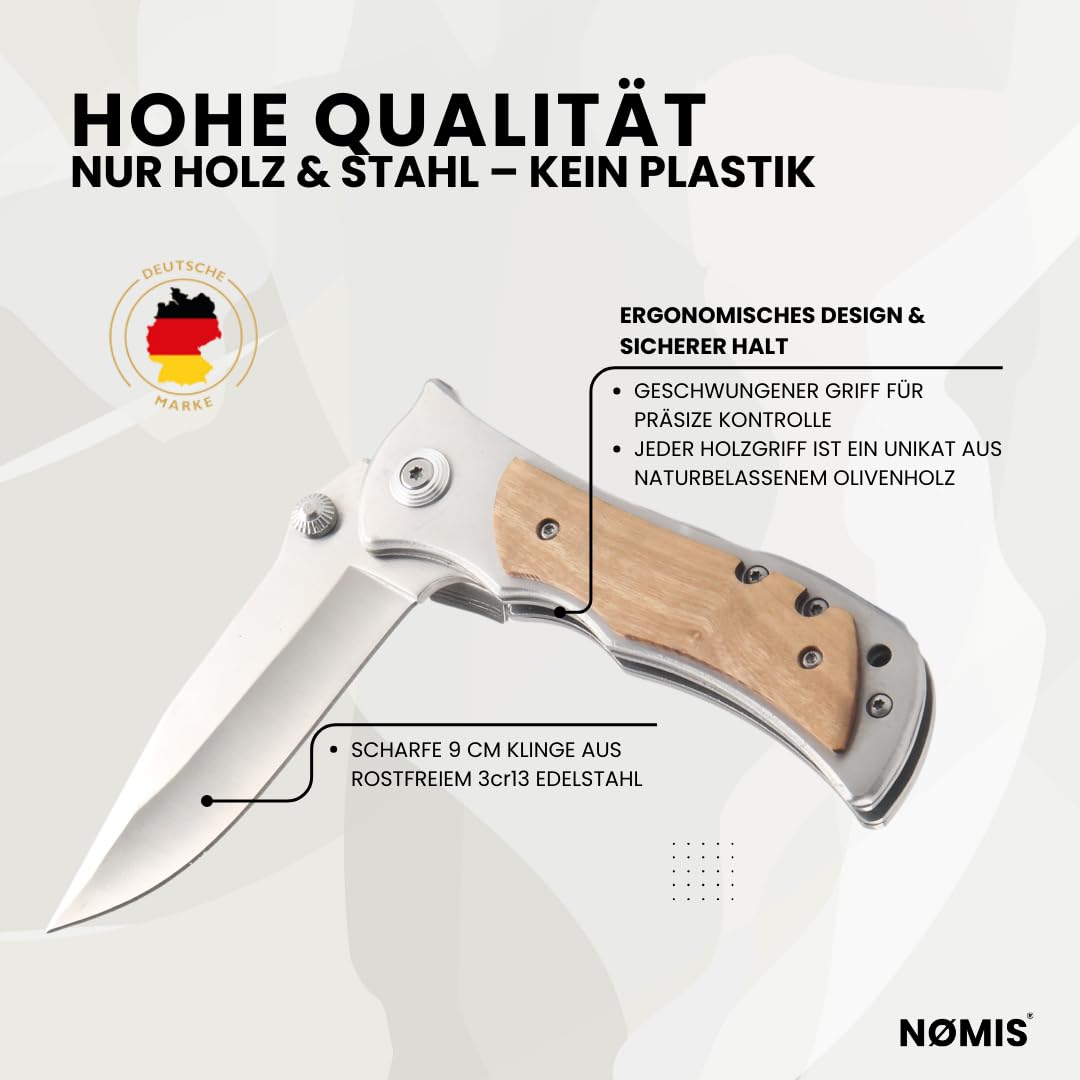 NØMIS Klappmesser | Outdoor Messer Survival | Taschenmesser Klappmesser mit Messerscheide | Edelstahl Jagdmesser Angelmesser | Schnitzmesser Bushcraft Messer | Einhandmesser
