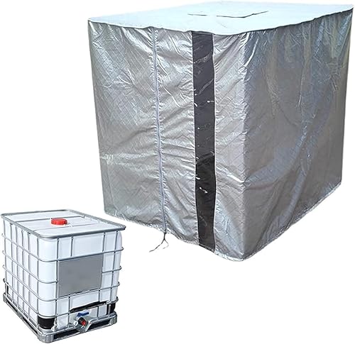 Yubbuio1000l用Ibcトートカバー、雨水タンクカバー、水タンクターポリン1000L、 Ibcコンテナターポリン水タンクターポリンIbcカバーUV保護フィルムシルバータンクサイズ1000lIbcの穴カットアウト付き
