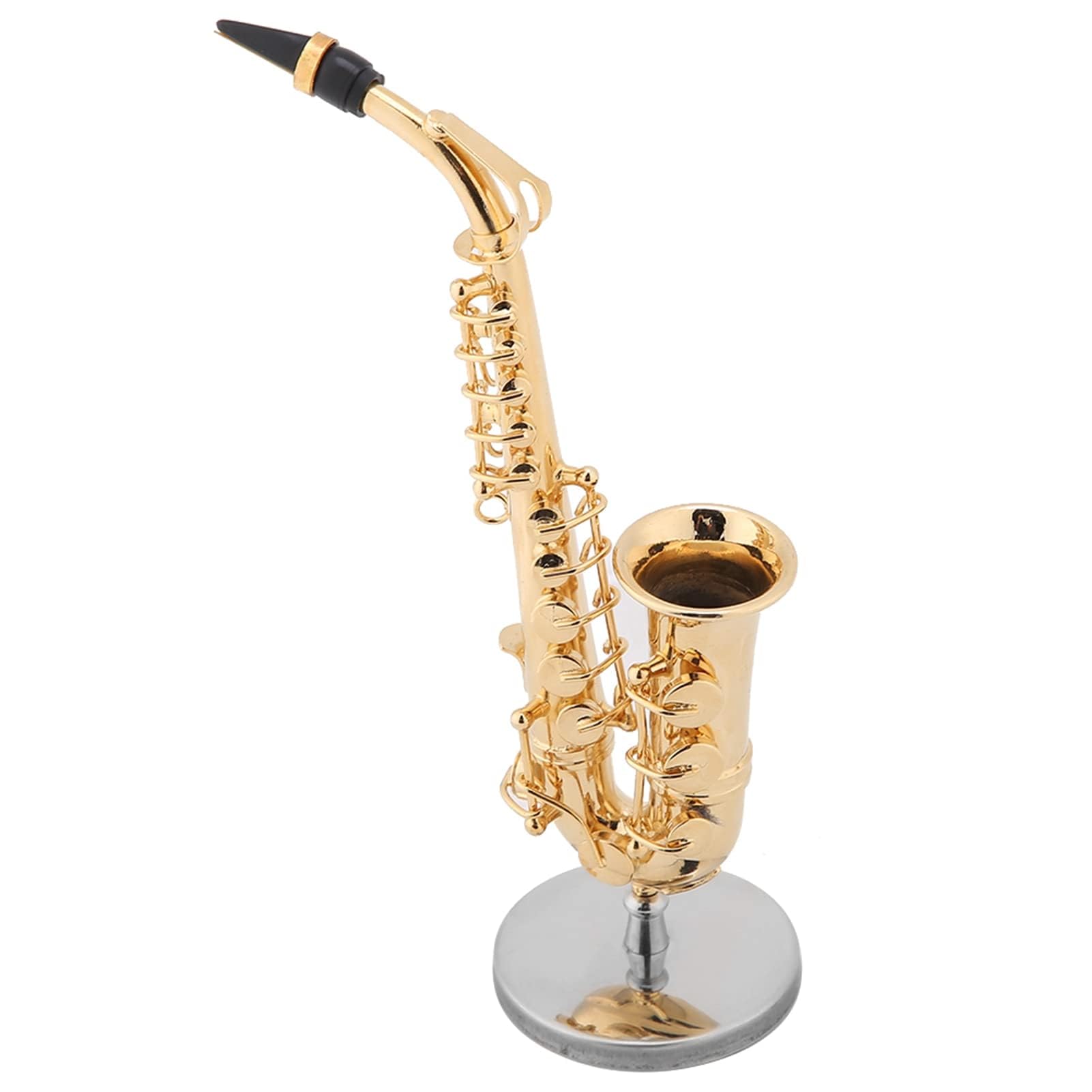 Miniatur Alt Saxophon, Saxophon Modell mit Ständer und Gehäuse Mini Musikinstrument Saxophon Instrument Modell Ornamente Golden Plated Musical Ornaments