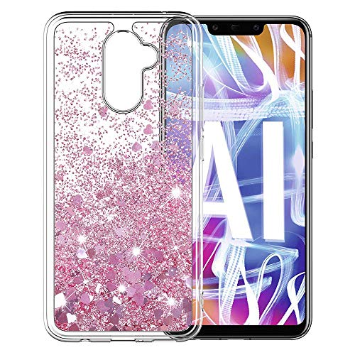 Gypsophilaa Cover Huawei Mate 20 Lite Custodia, Lyzwn 3D Glitter Liquido Sabbie Mobili Trasparente Morbido TPU Silicone Custodia per Mate 20 Lite Brillantini Sequin PC Posteriore Protettiva Case