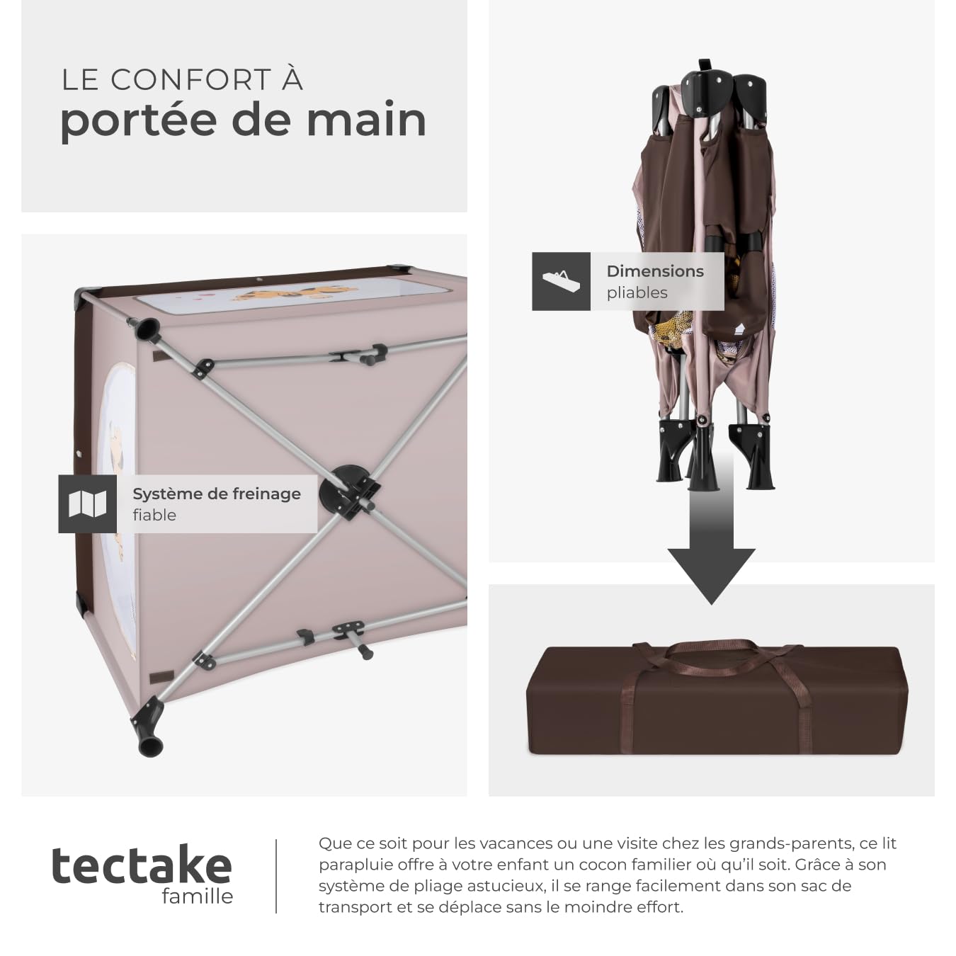 tectake® Parc bébé Lit Parapluie avec Matelas Pliable Lit Bébé Voyage léger avec Sac de Transport, Mobilier Enfant idéal pour Maison ou Voyage Equipement Bebe Parc Bebe